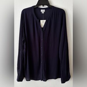 Jaclyn Smith Navy Blue Long Sleeve Button Down Shirt New with tags size XL